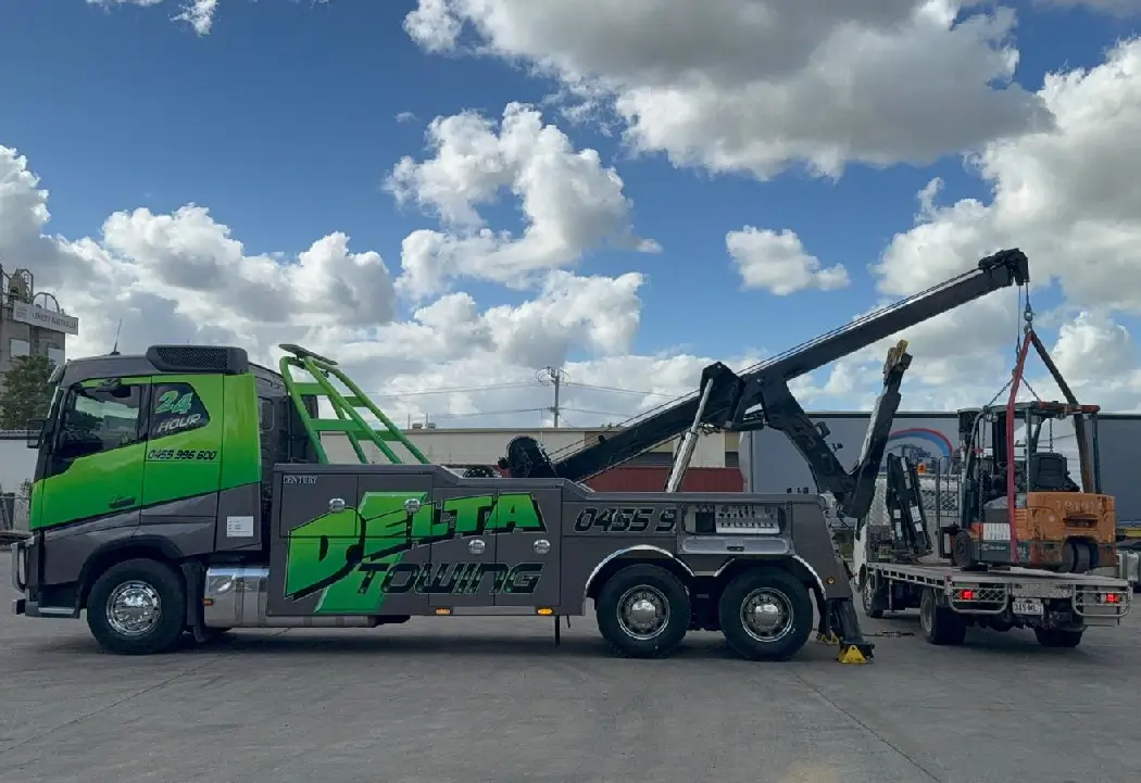 Bus towing service in progress